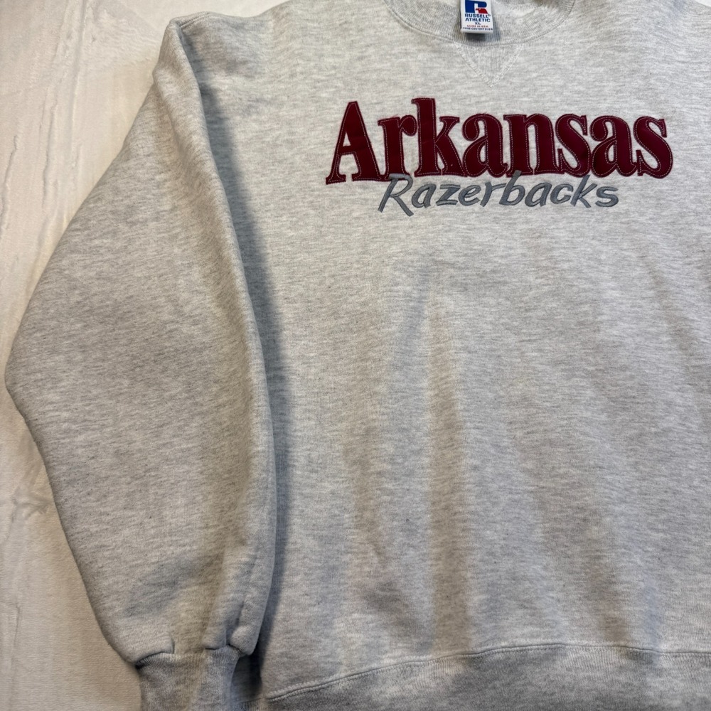 VTG Arkansas Razorbacks Russell Athletic Embroidered Sweatshirt Sz XL USA Made - Picture 4 of 9